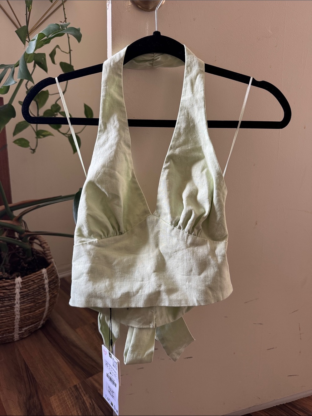 Mint Green Linen Halter Crop Top